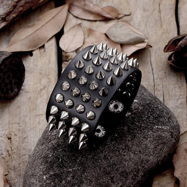 4 Rows of Rivets Leather Bracelet