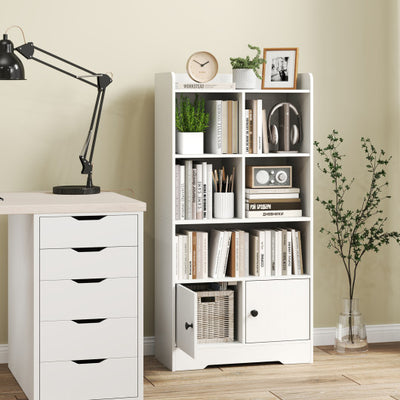 4 Tiers Bookshelf with 4 Cubes Display Shelf and 2 Doors-White
