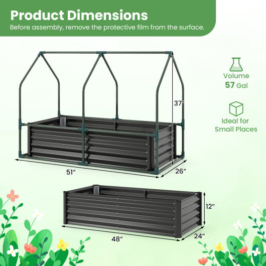 4 x 2 x 3 Feet Small Galvanized Raised Garden Bed with Greenhouse Cover-Black