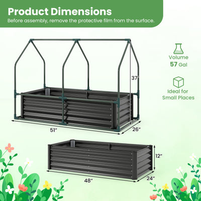 4 x 2 x 3 Feet Small Galvanized Raised Garden Bed with Greenhouse Cover-Black