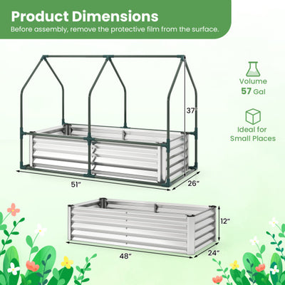 4 x 2 x 3 Feet Small Galvanized Raised Garden Bed with Greenhouse Cover-Silver