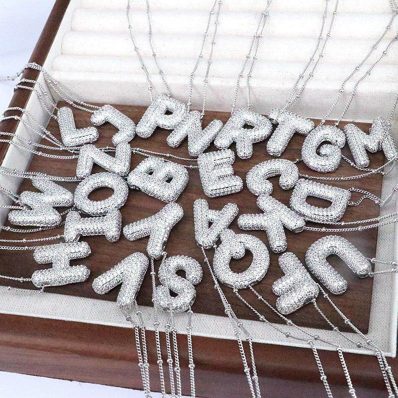 Copper Inlaid Zircon Letter Pendant Necklace for Women