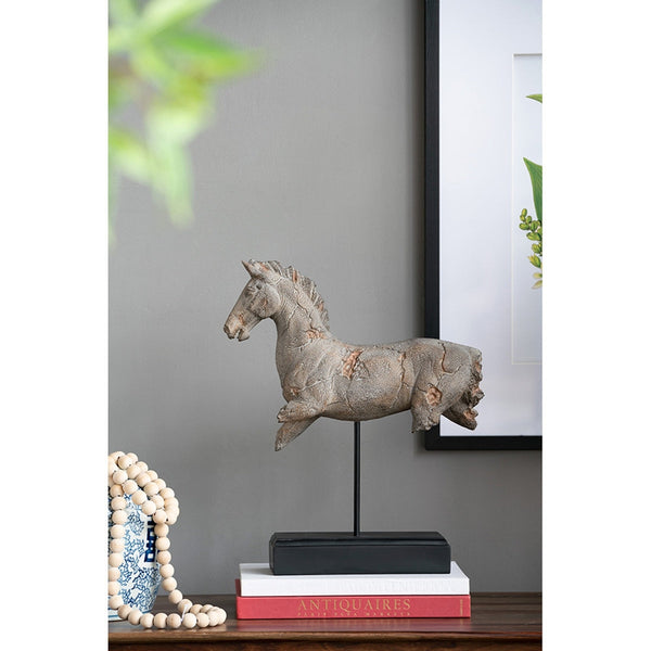 Antique Horse Statue on Stand — Defiance Spirited Horse Accent Sculpture