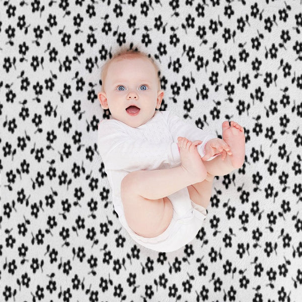 Forget Me Nots - Black on White Multi-functional Throw Blanket