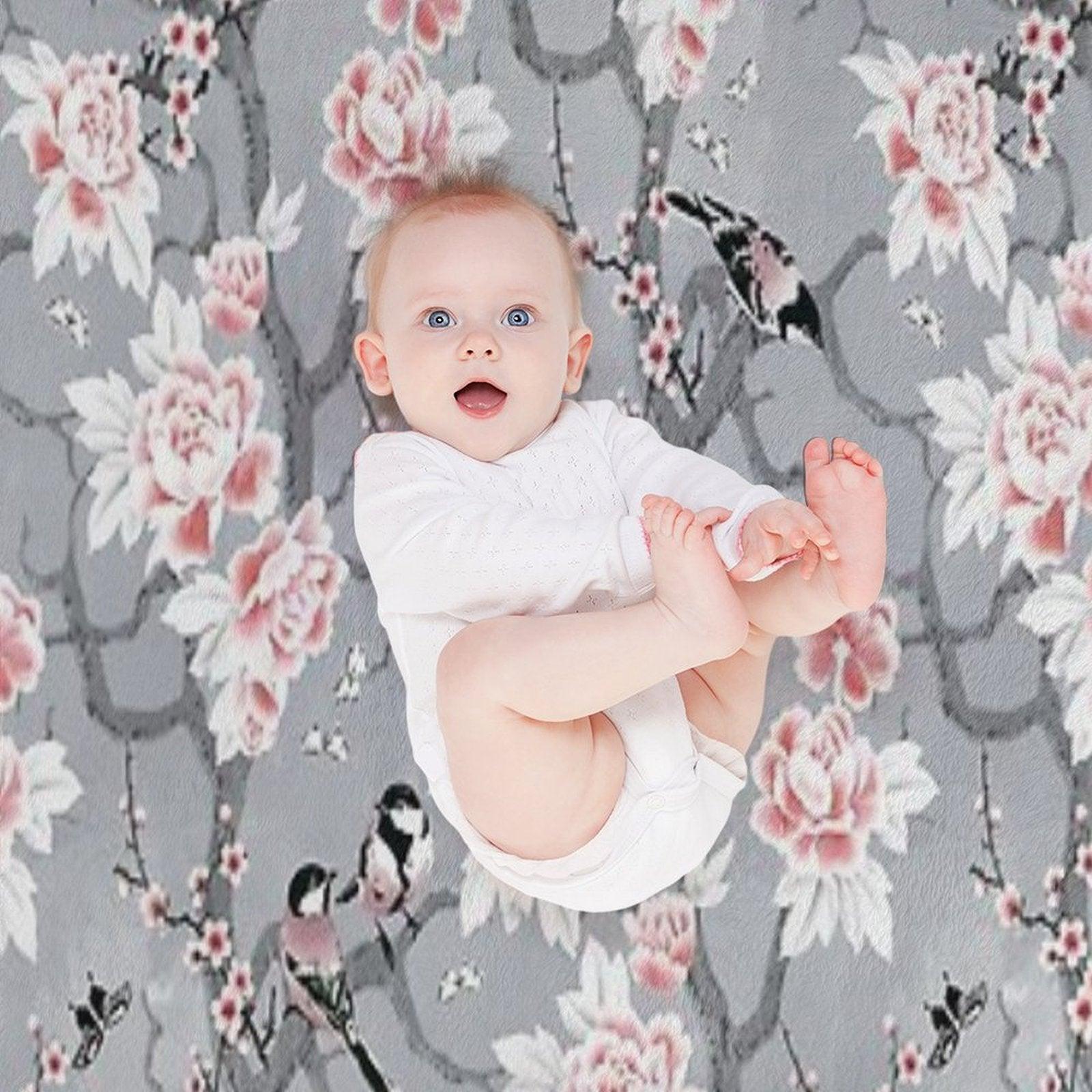 Chinoiserie Birds in Grey Throw Blanket