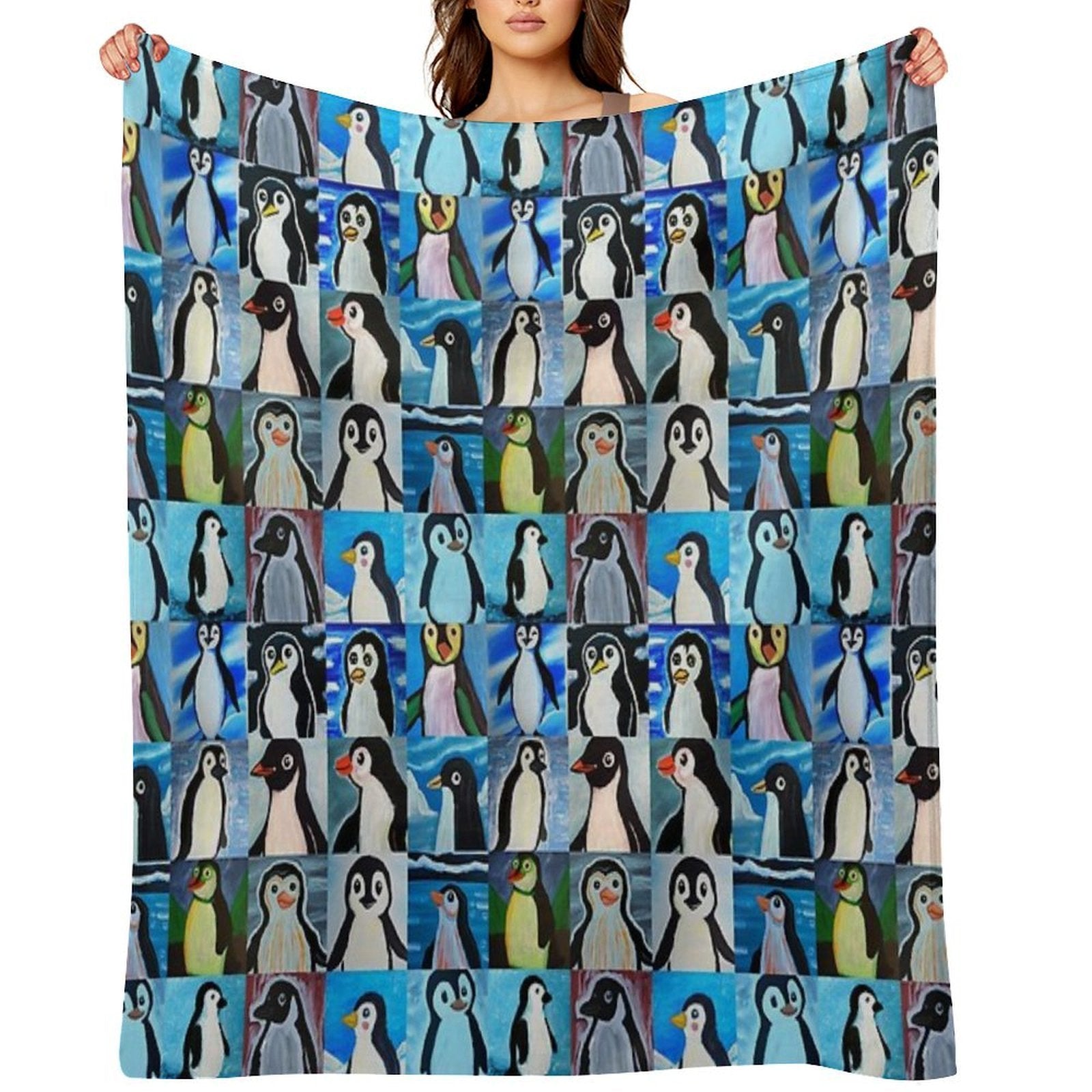 Penguins (Tiled Pattern) Velvety-soft Throw Blanket