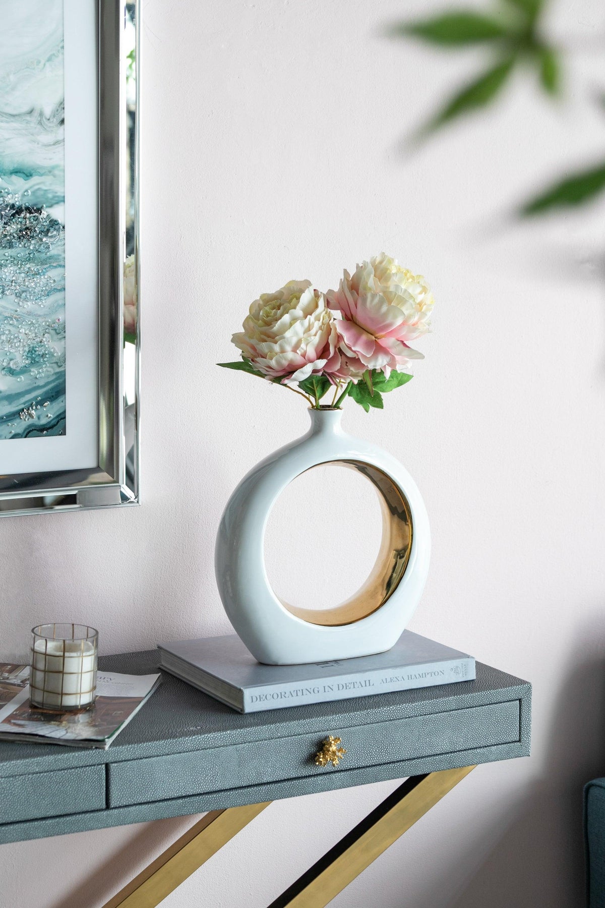 Modern White & Gold Ceramic Ring Vase