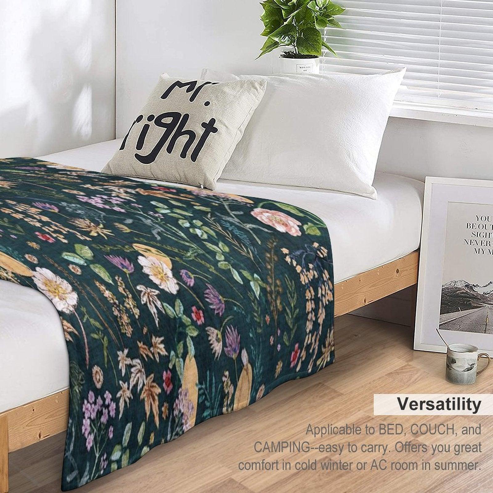 Hana Floral (teal) Throw Blanket