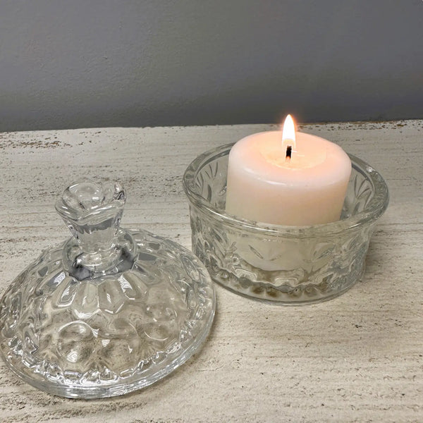 Clear Carved Glass  Storage Jar With Lid
