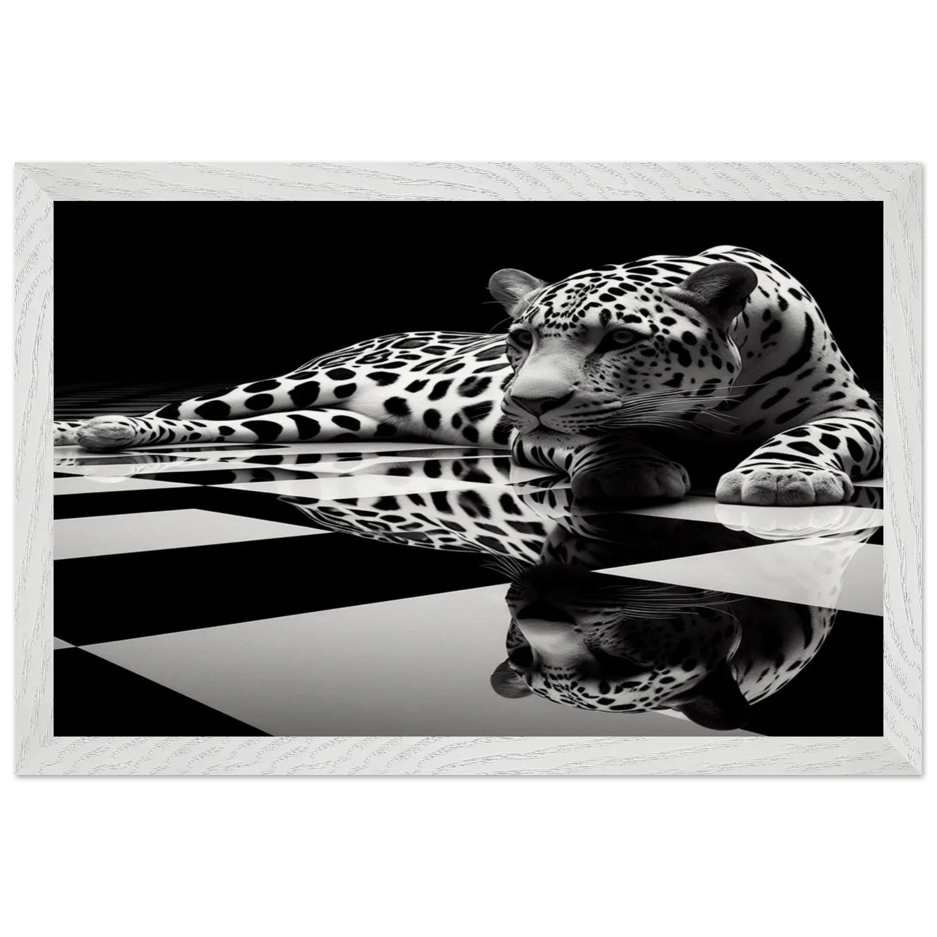 Leopard Black and White Mounted Framed Poster – Premium Oak or Ash Frame