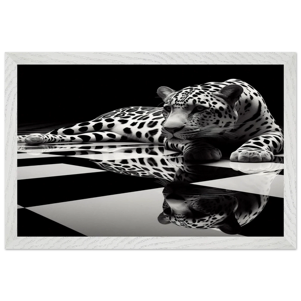Leopard Black and White Mounted Framed Poster – Premium Oak or Ash Frame