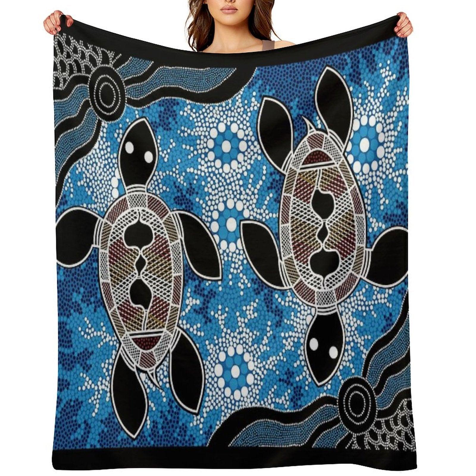 Authentic Aboriginal Art  - Sea Turtles Throw Blanket