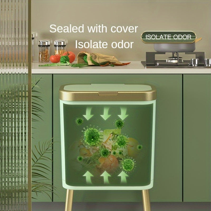 15L Slim Trash Can with Lid Odor Sealing Bathroom Kitchen Bin