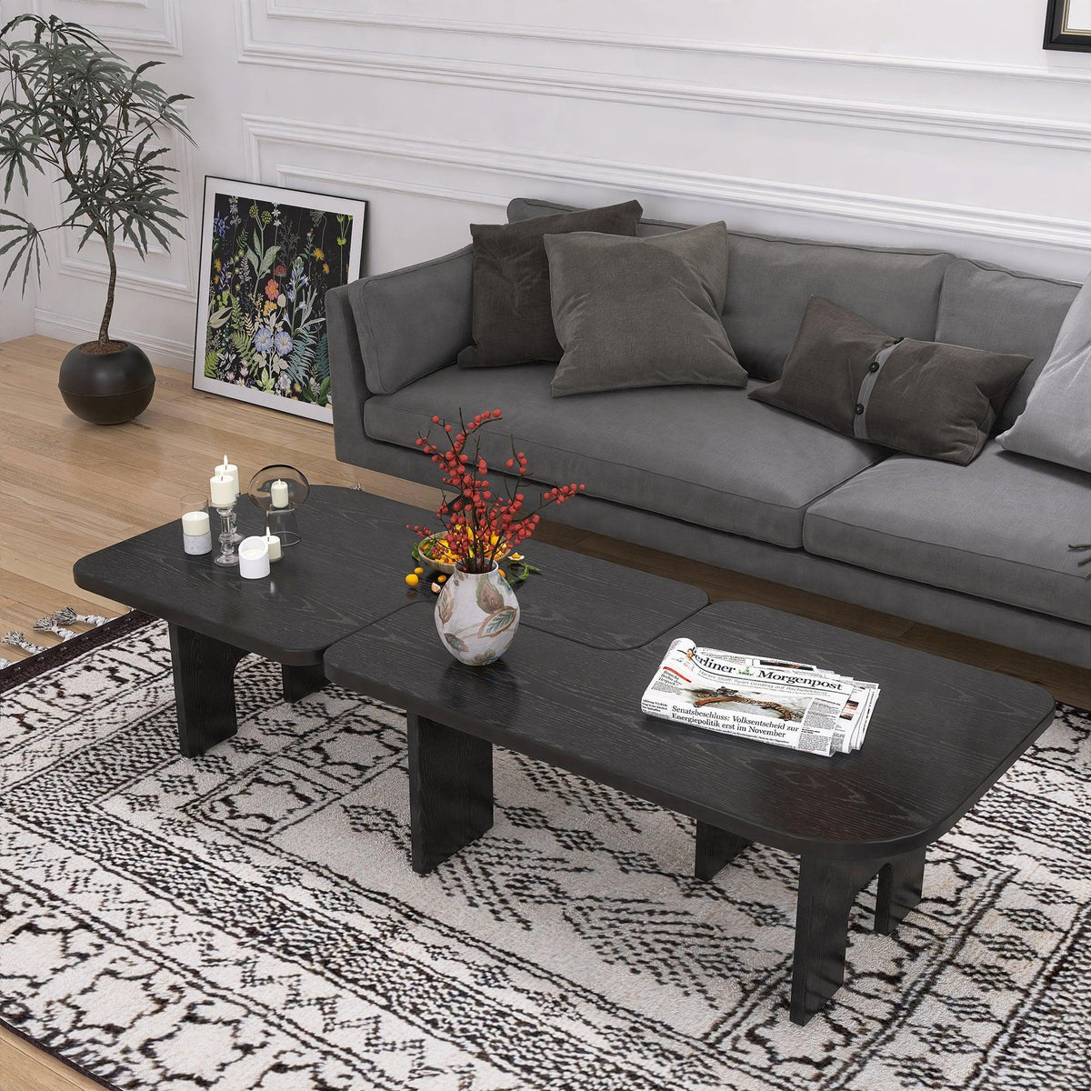 Modern Black Wooden Nesting Coffee Table Set