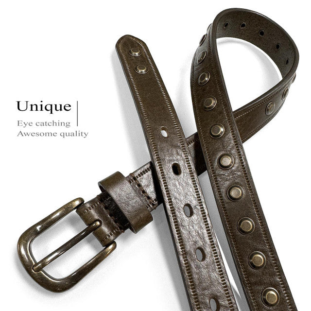 Women 100% Genuine Leather Studded Punk Jean Belts