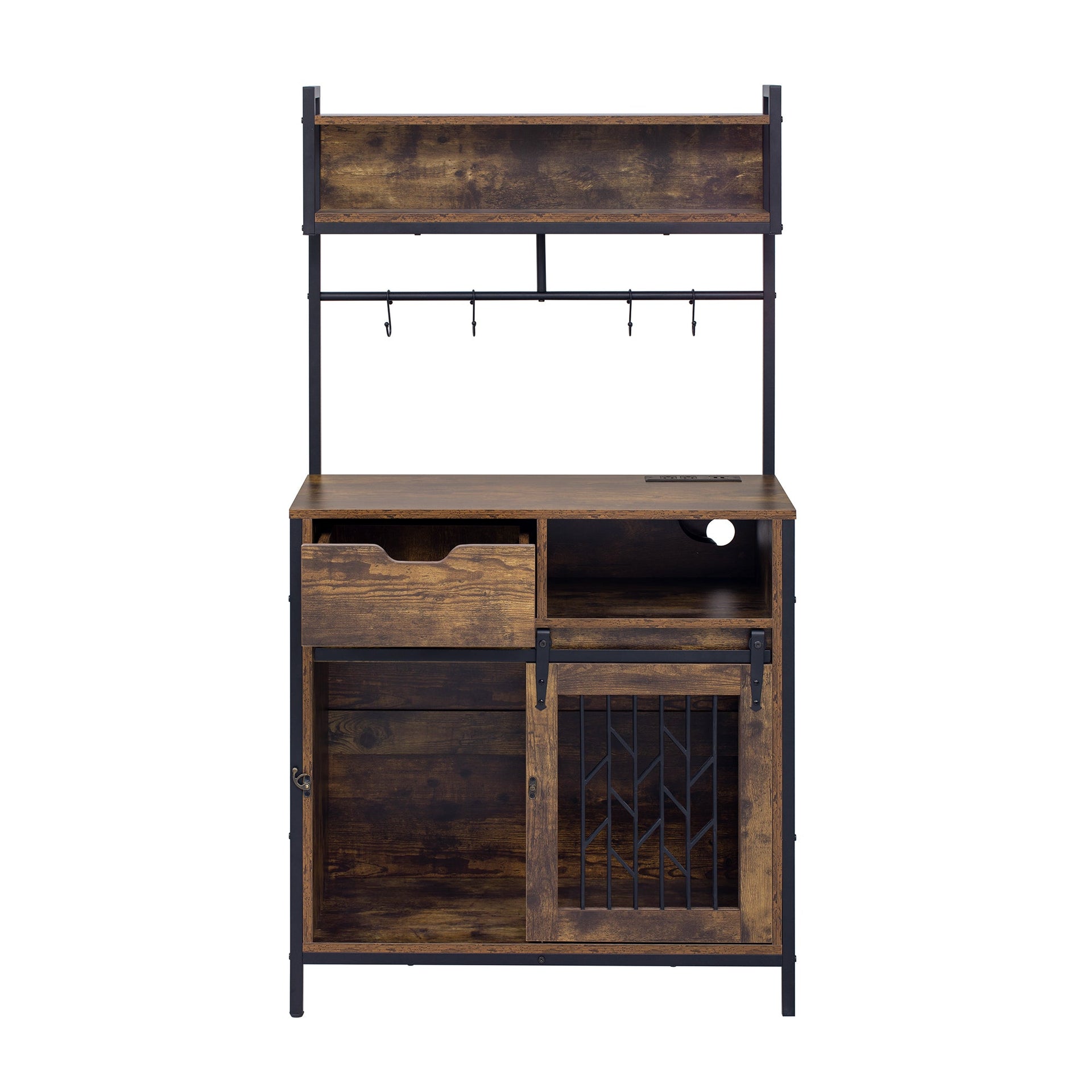 Furniture Style 2 in 1 PET FRIENDLY Dog Crate Composite Desk Hutch in Rustic Brown MDF and Steel