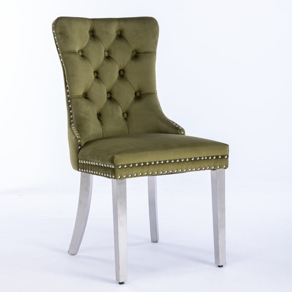 Nikki Collection Modern Tufted Solid Wood Velvet Upholstered Dining Chair with Chrome Legs