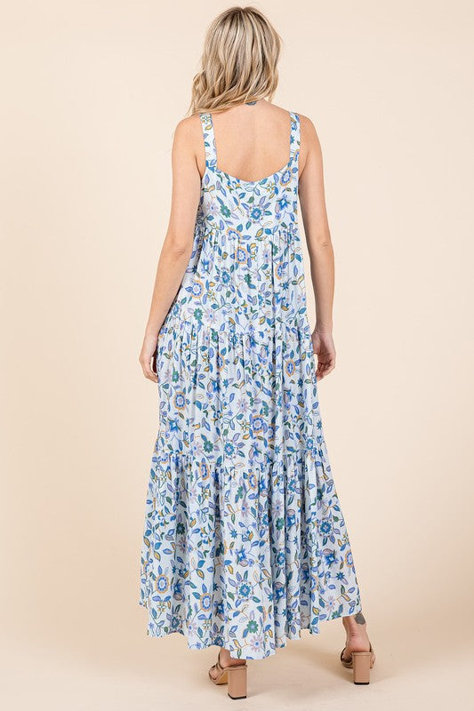 New Flower Print Tiered Sleeveless Empire Maxi Dress – Elegant, Playful and Feminine Floral Maxi Dress with Whimsical Layers