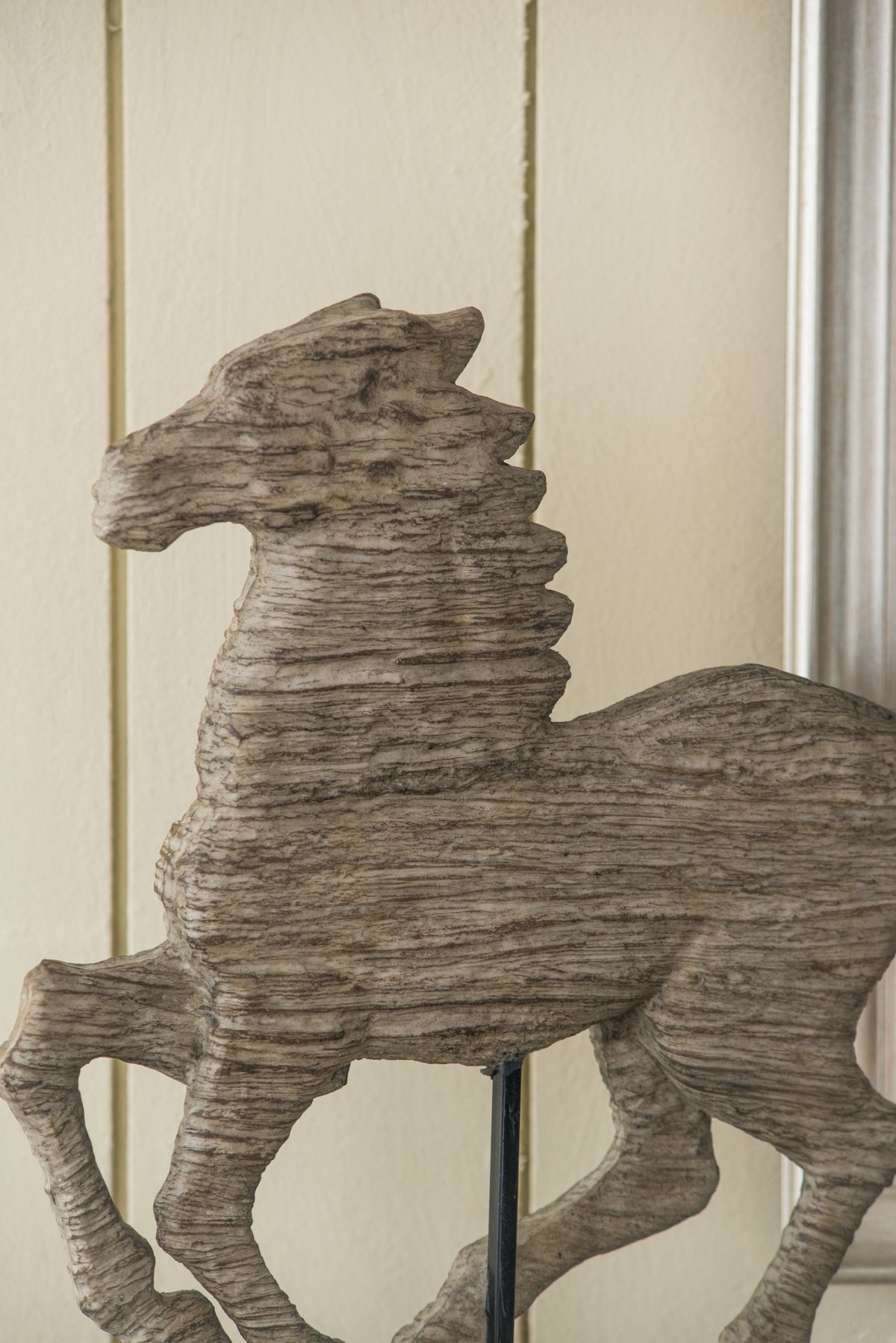 Antique Horse Statue on Stand — Defiance Spirited Horse Accent Sculpture