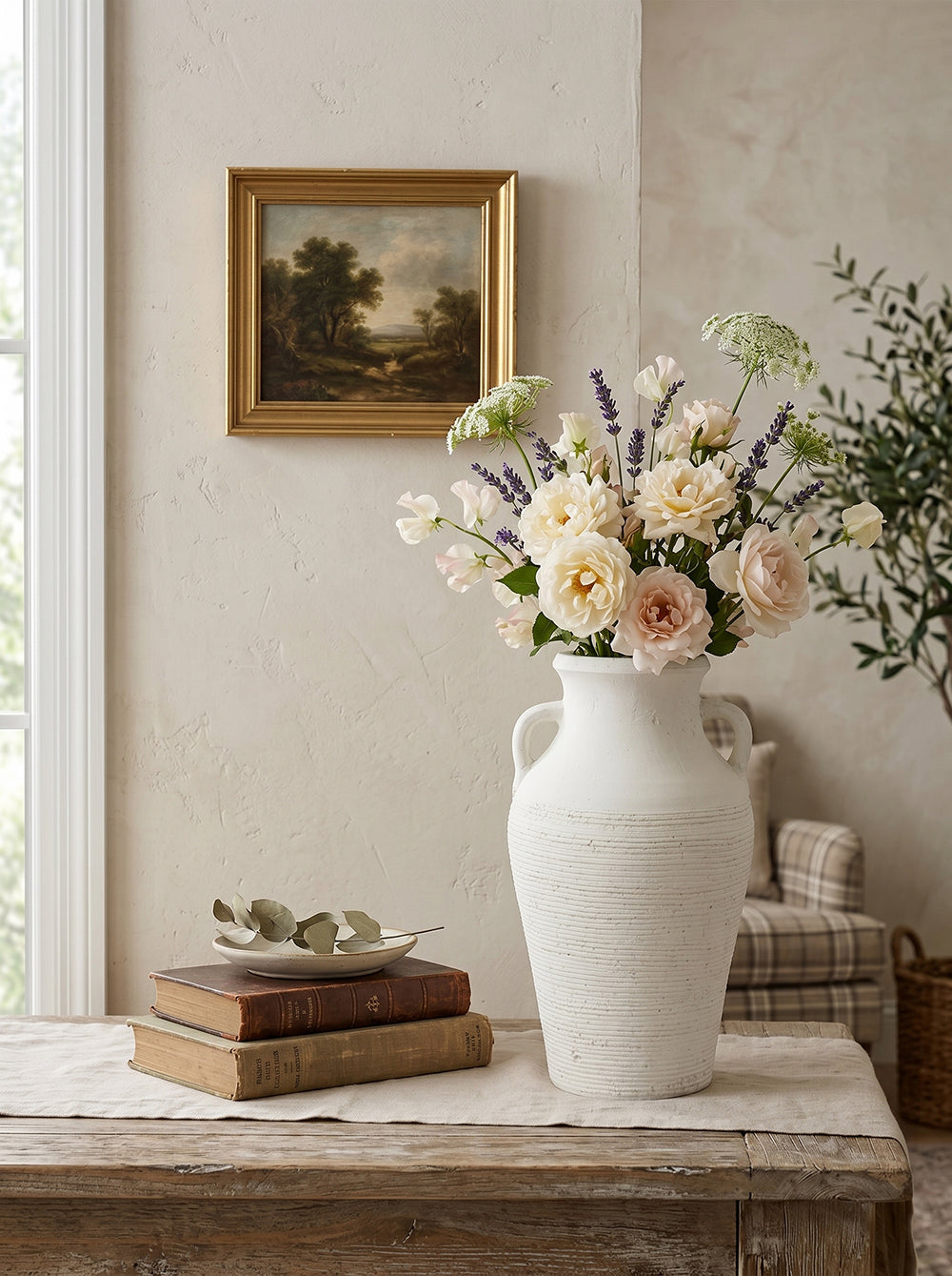 Rustic White Terracotta Tall Vase