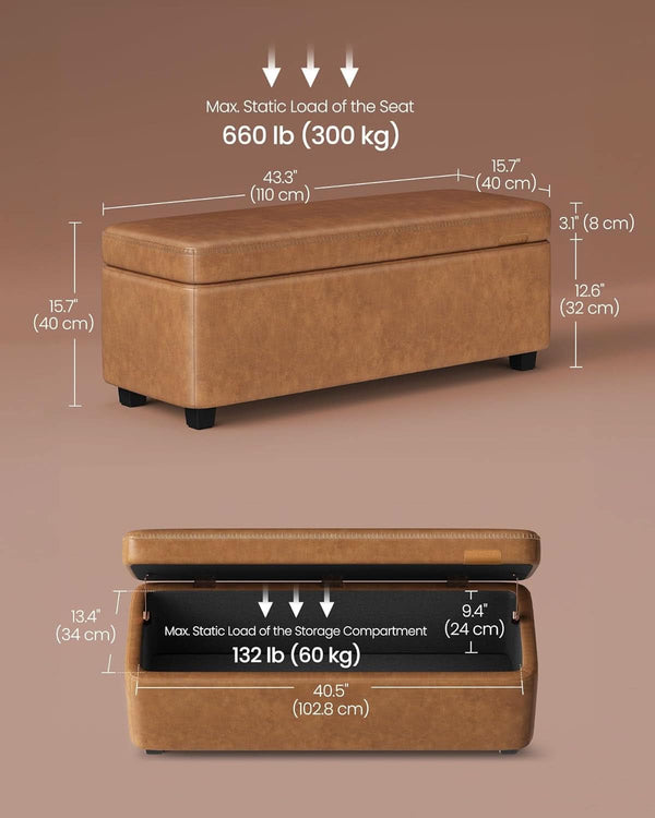 Caramel Brown 25 Gallon Large Capacity Storage Ottoman