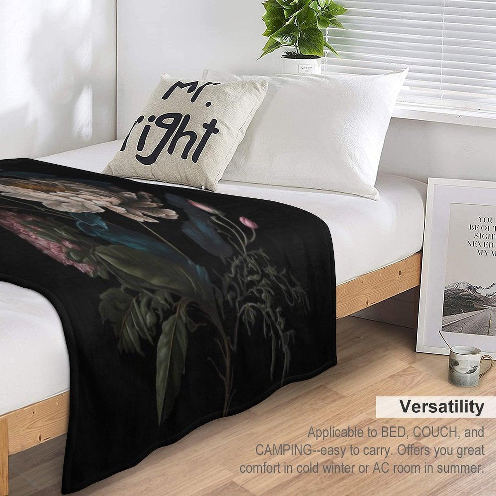 Dark Academia Peony Botanical Throw Blanket