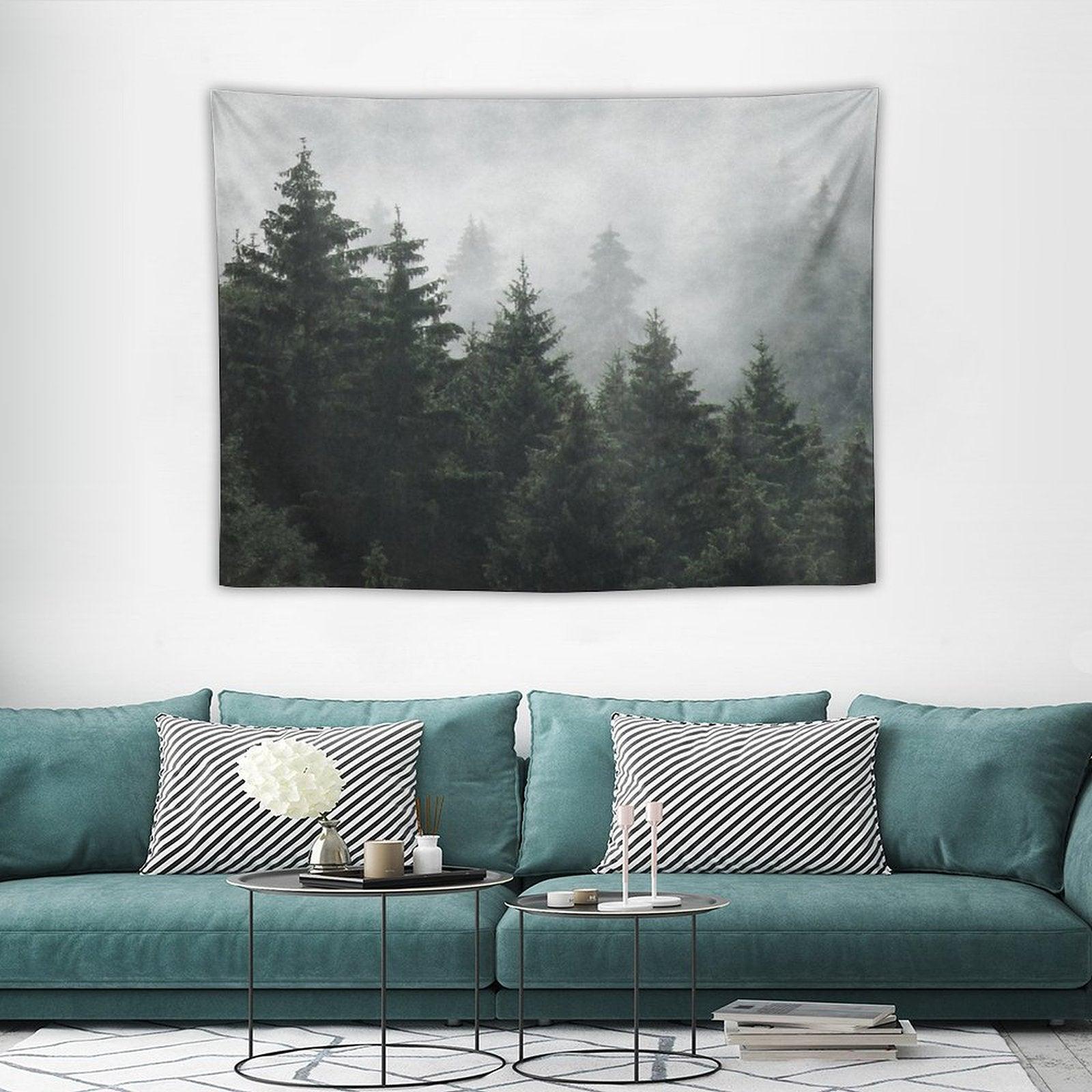 Waiting For  Misty Foggy Fairytale Forest With Cascadia Trees Covered In Magic Fog Tapestry