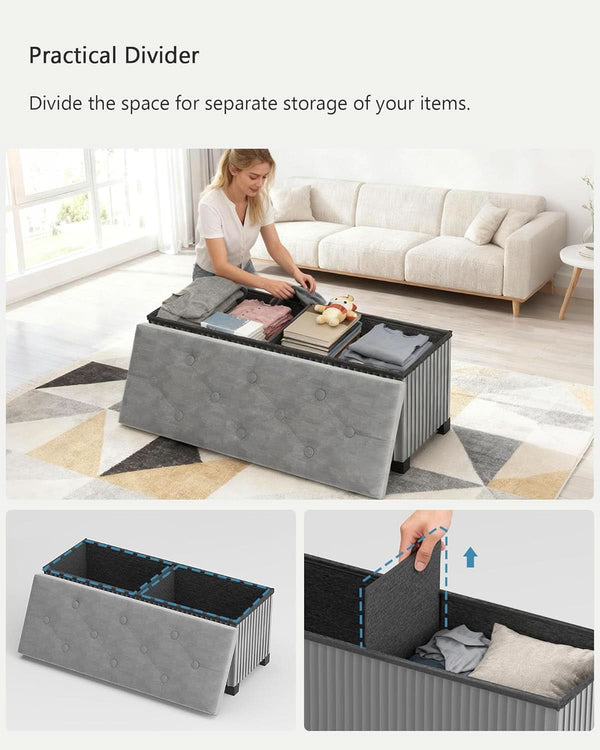 43 Inch Luxurious Velvet Storage Ottoman Bench Grey