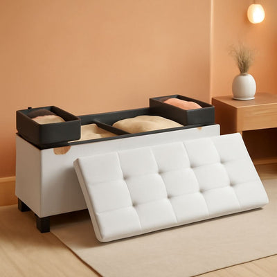Cloud White Leatherette Storage Ottoman Bench 15x43