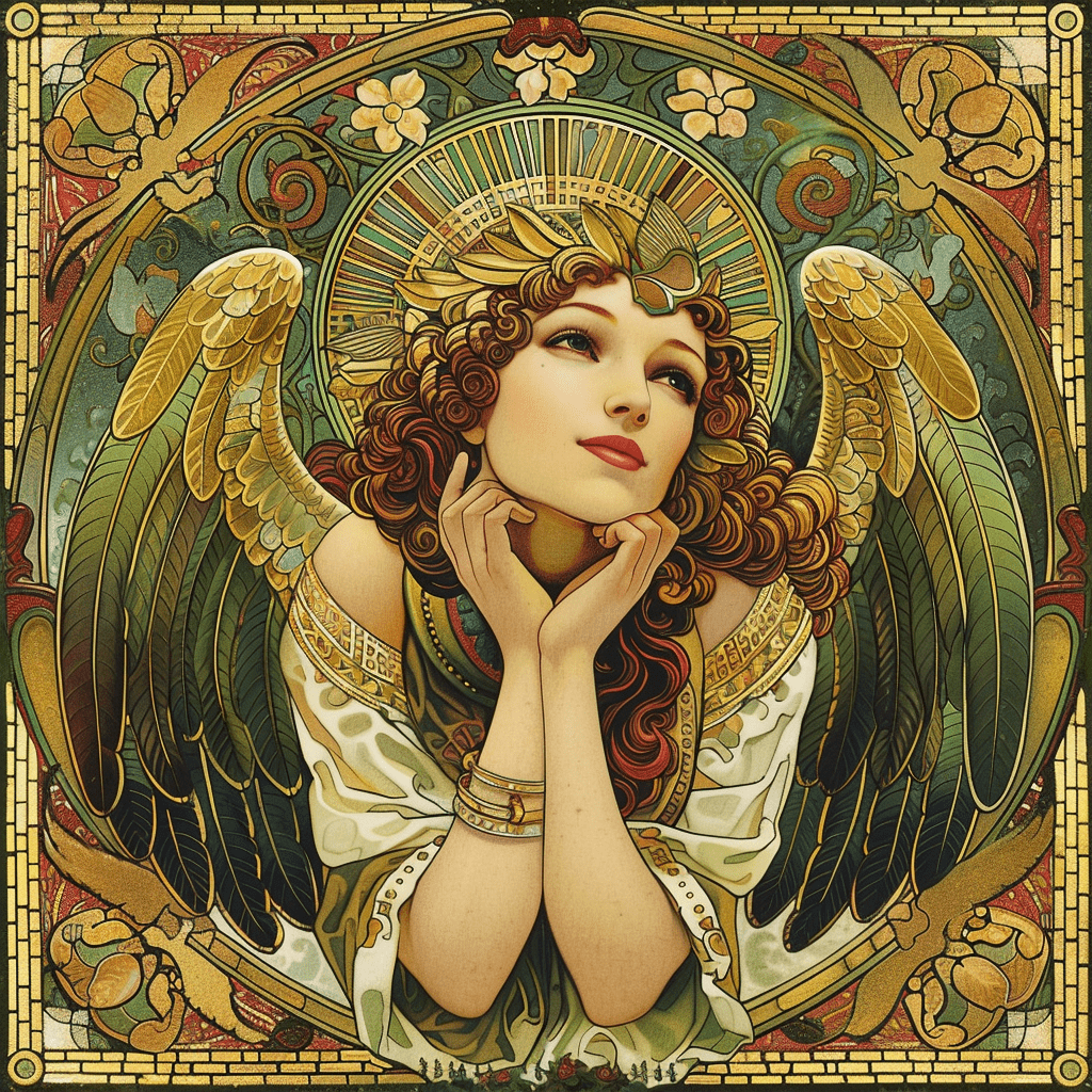 Art Nouveau Angel Print - 8x8 Acid Free Mat Religious Wall Art Decor