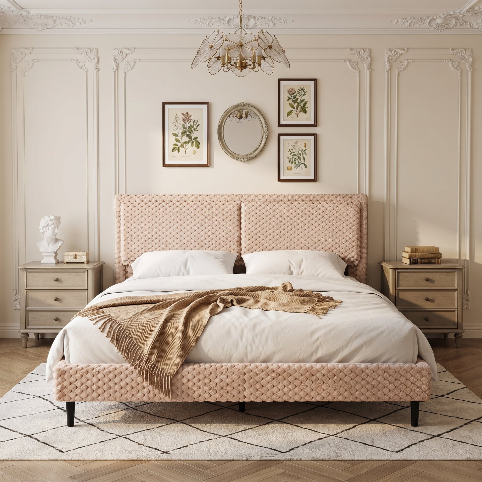 Simple Modern Camel Plush Soft Bed — King Size