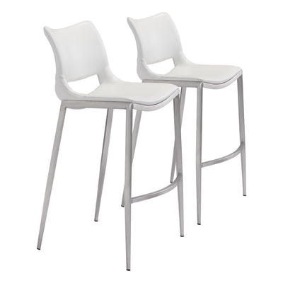 Ace Barstool (Set of 2) White & Silver