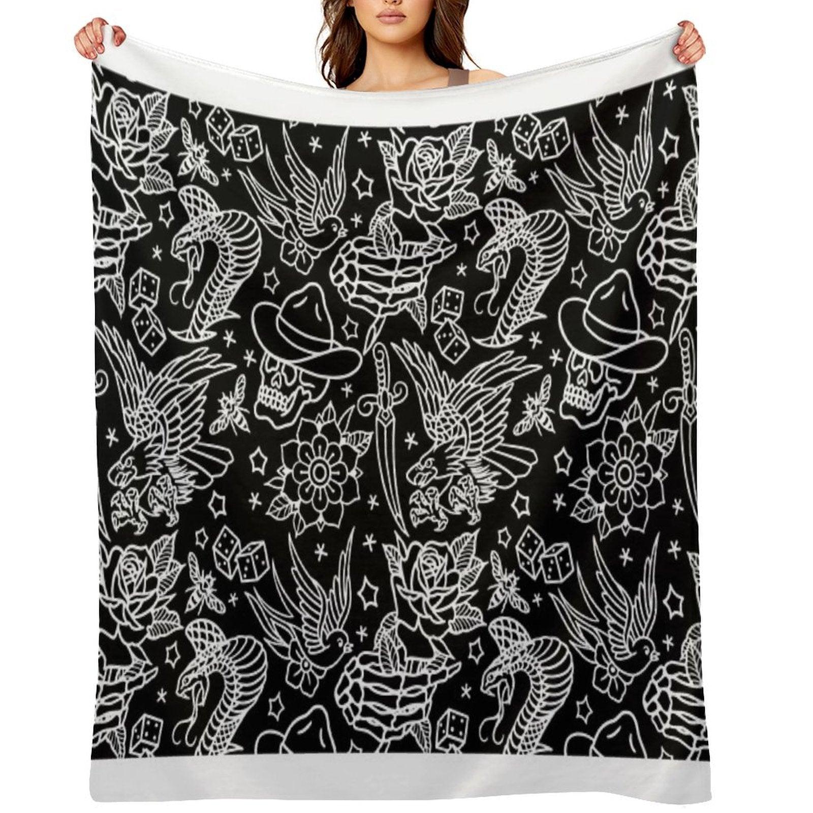 American Traditional Tattoo Flash Print Throw Blanket
