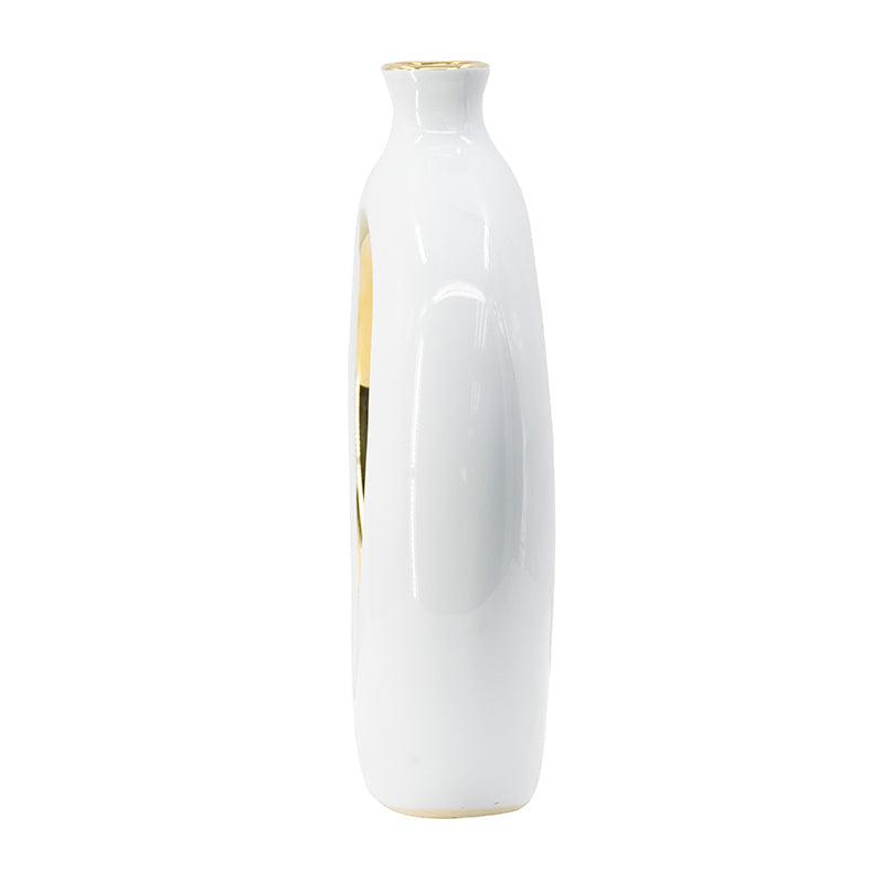Modern White & Gold Ceramic Ring Vase