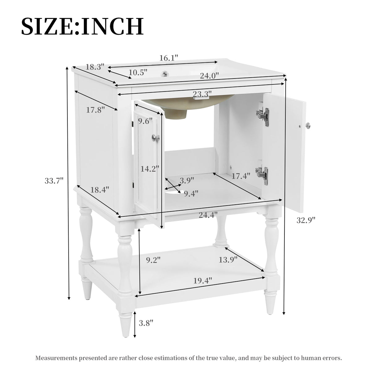 24 Inch Modern Luxury Bathroom Vanity with Ceramic Sink
