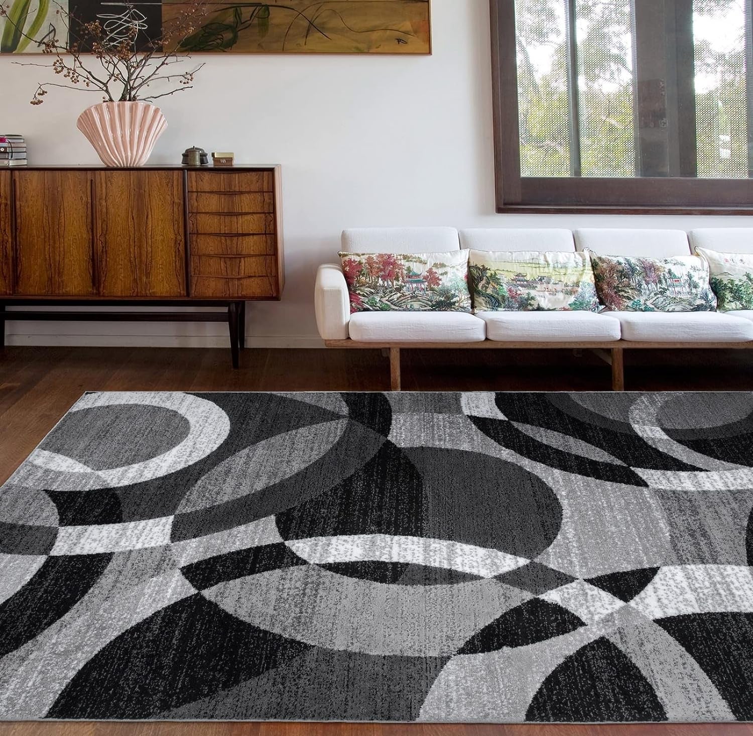 Contemporary Abstract Circles Perfect for High Traffic Areas of Your Living Room,Bedroom,Home Office,Kitchen Area Rug 6'6
