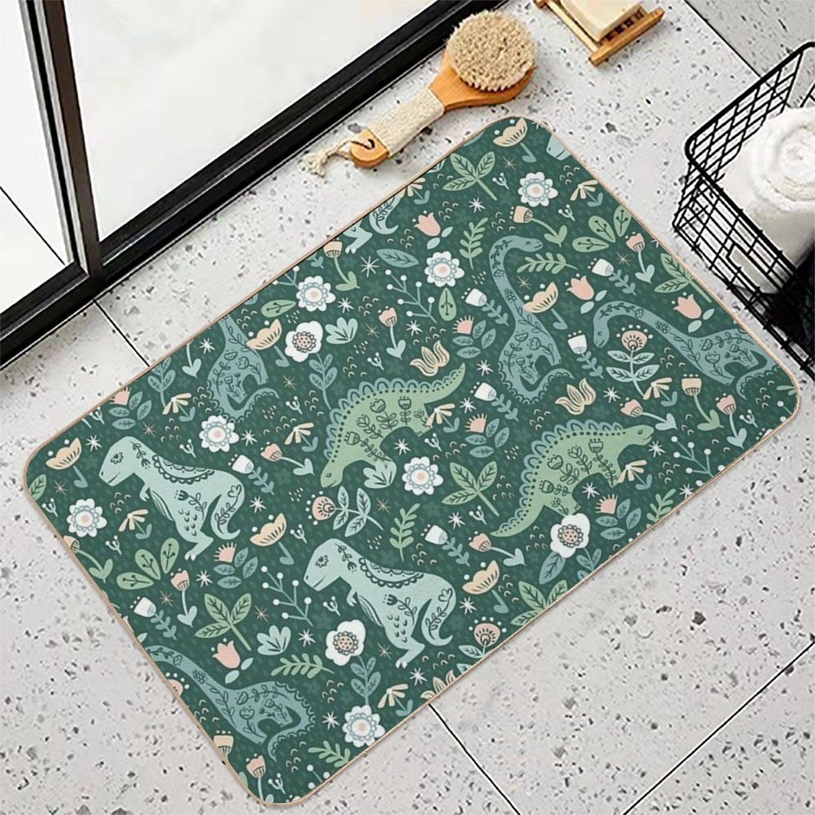 Folk Floral Dinosaur Bath Mat