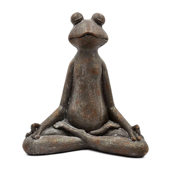 Brown Magnesium Yoga Frog Figurine with Gold Accents Decorative Meditation Statue