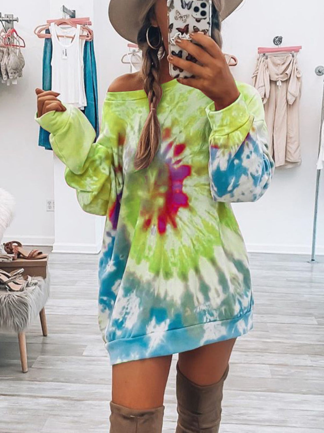 Full Size Tie-Dye Round Neck Long Sleeve Dress Trendy & Comfortable Casual Dress for Women
