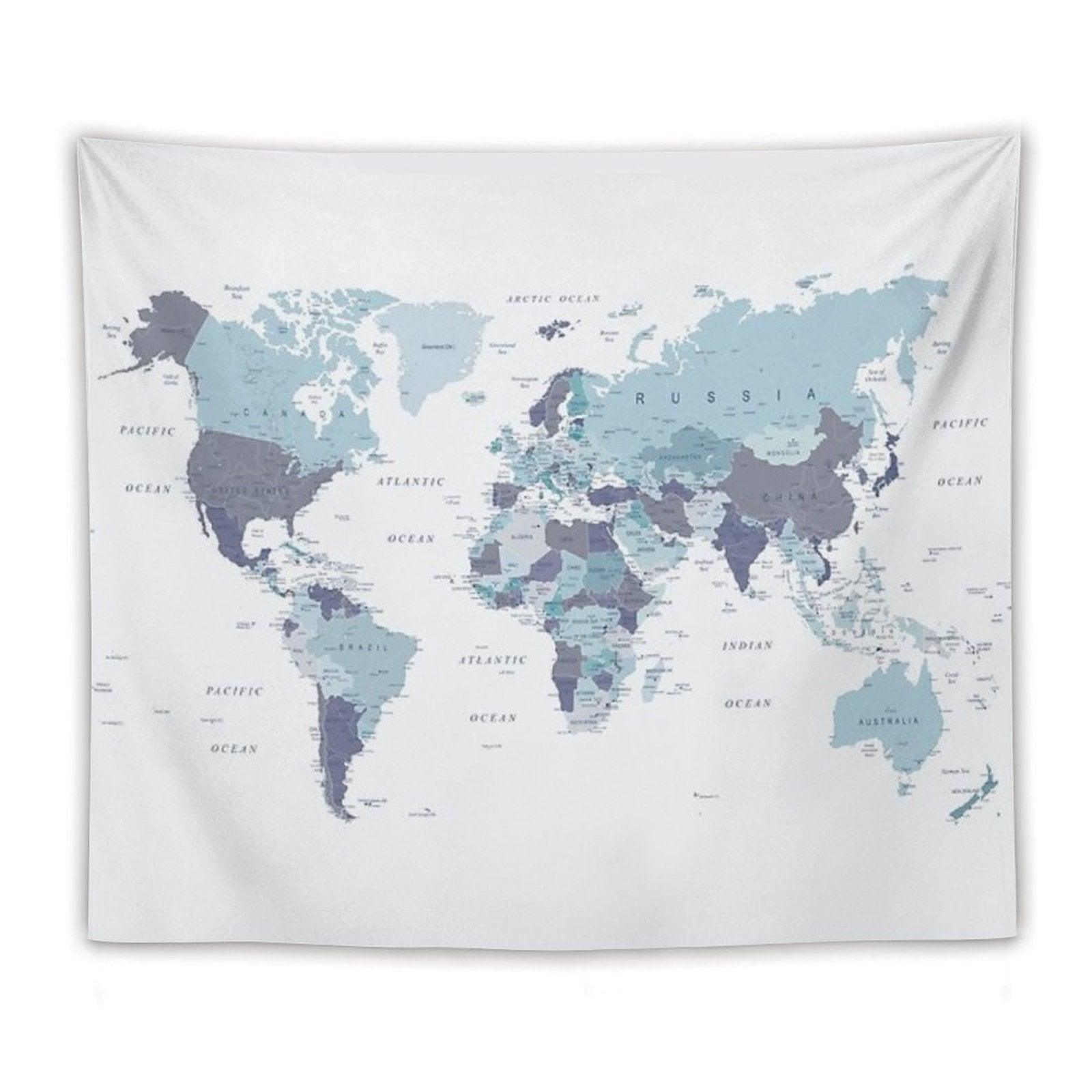 World Map in Blue Tapestry