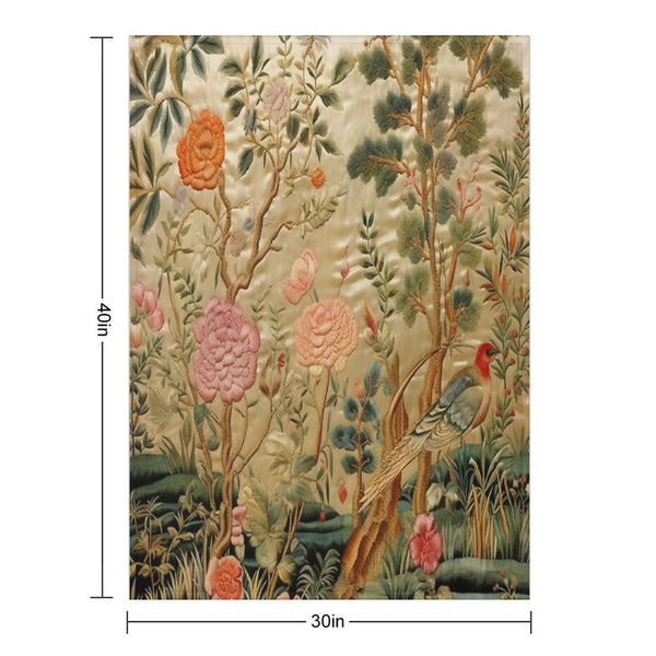 Silk Floral Birds Carpet Throw Blanket BionZax