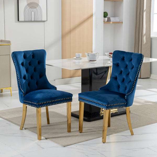 Nikki Collection Modern Tufted Solid Wood Velvet Upholstered Dining Chair with Gold Legs