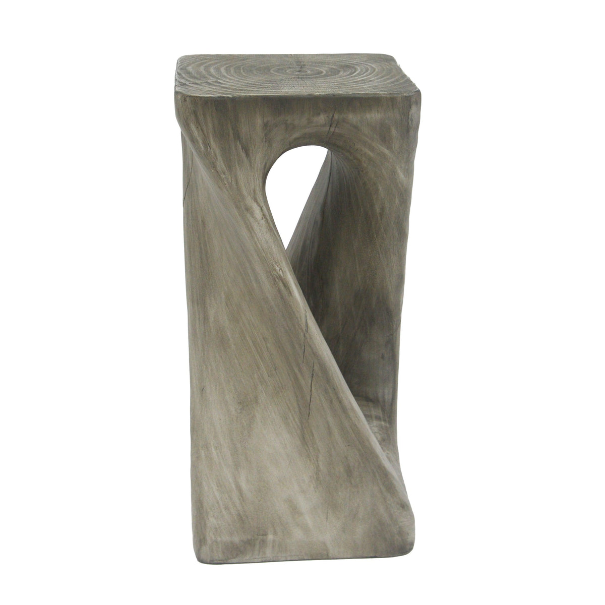 Twist Shape End Table in Wood Like Texture and Gray  Color