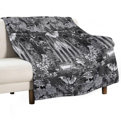 Dark Gothic Vampires Crypt Graves Bats Skulls Pattern by Moose Disco Throw Blanket