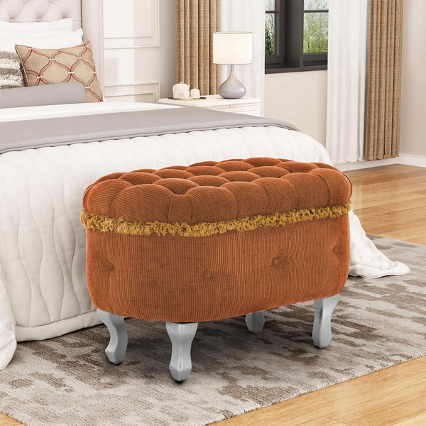 Orange Upholstered Storage Ottoman for Living Room