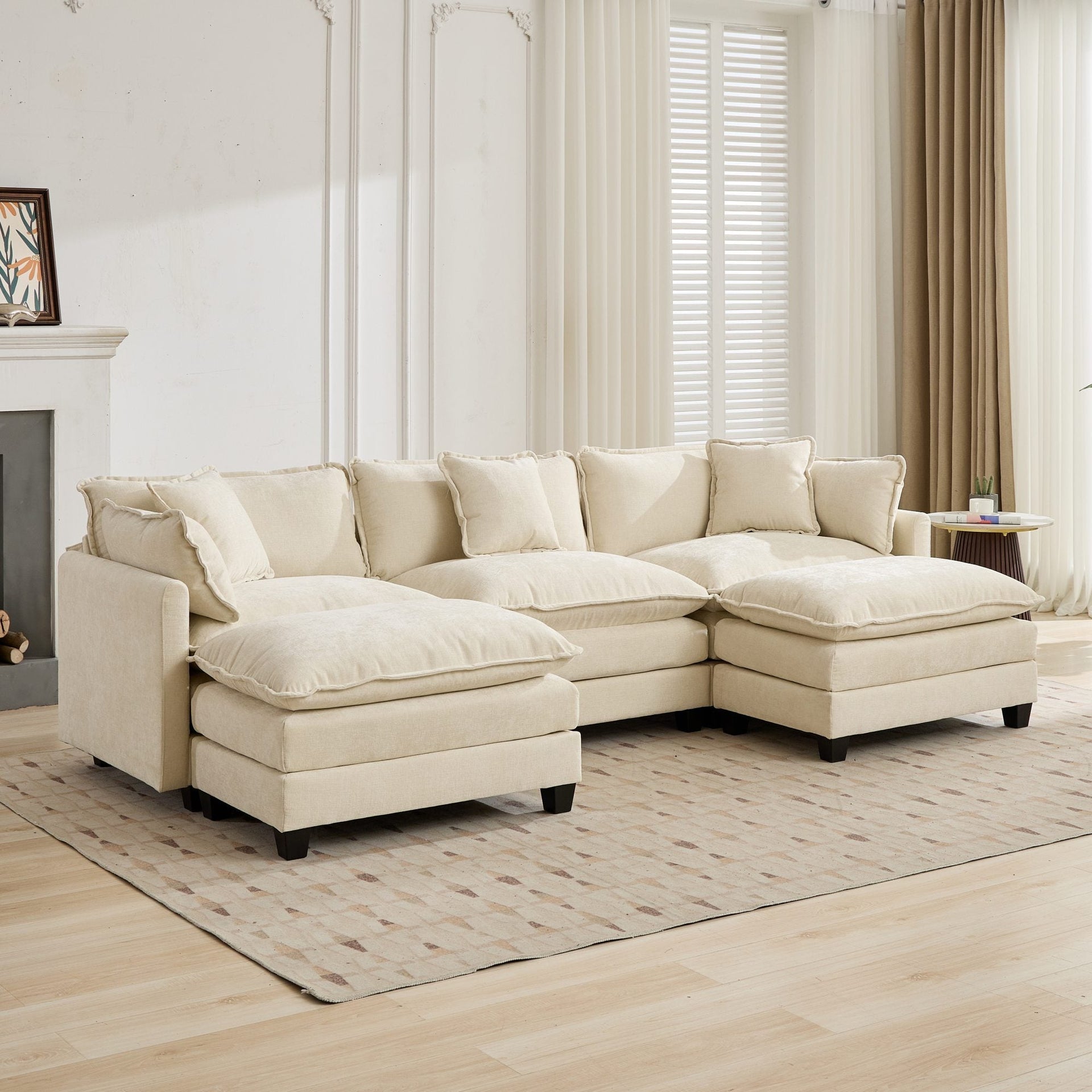 Cloud3 Seats  Sofa (Ottoman is not included)Chenille Fabric in Beige
