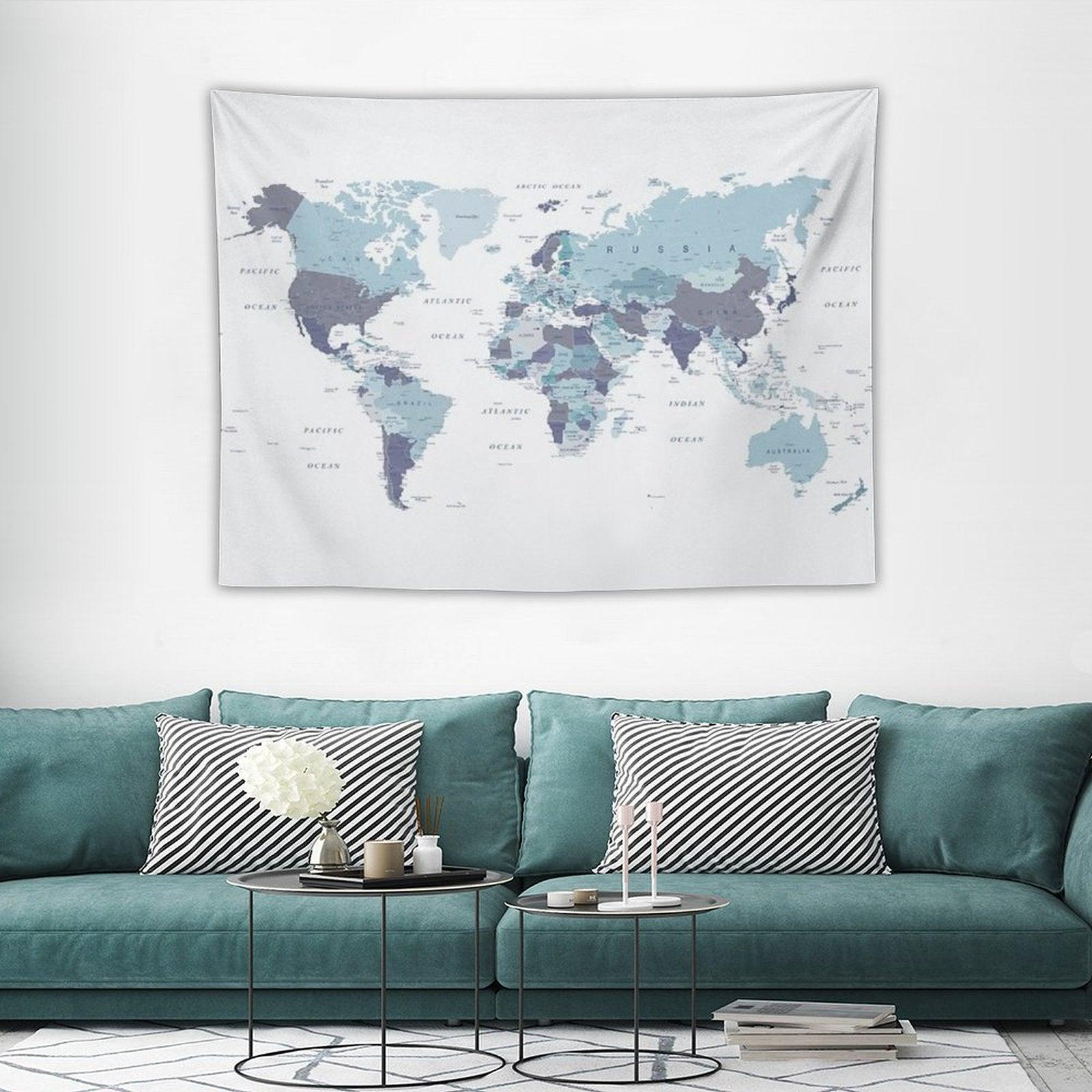 World Map in Blue Tapestry