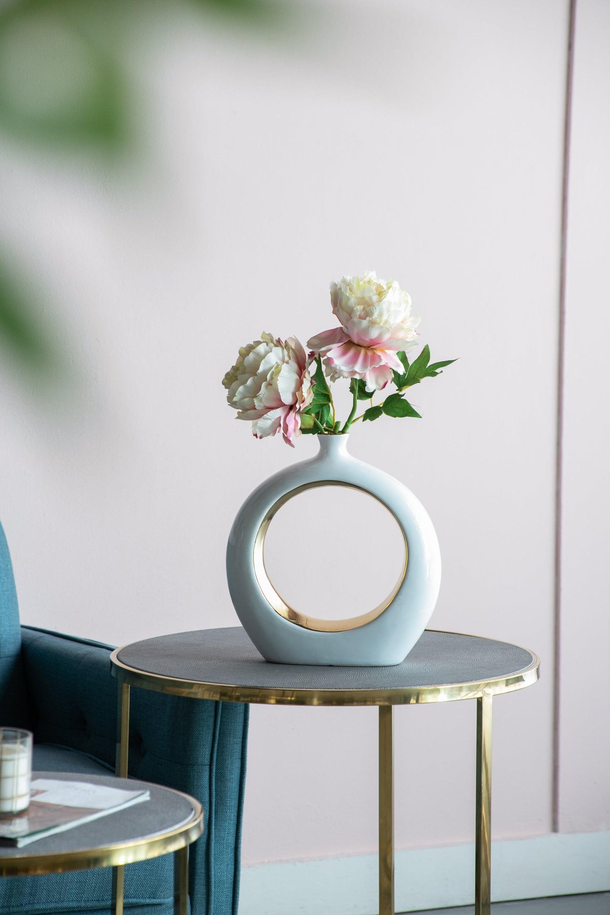 Modern White & Gold Ceramic Ring Vase