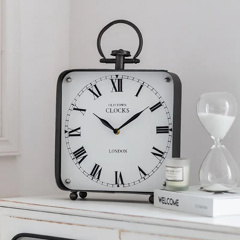 Black Vintage Style Large Metal Table Clock