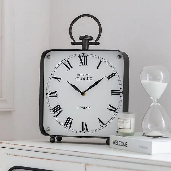 Black Vintage Style Large Metal Table Clock